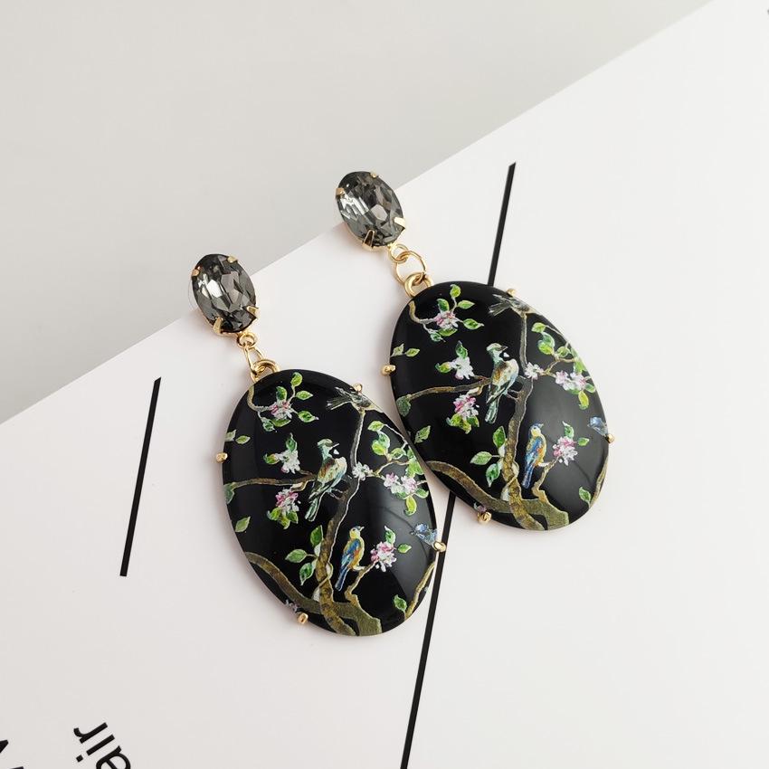 Suibian Retro Resin Printed European & American Earrings - Exquisite, Best-Selling Accessories