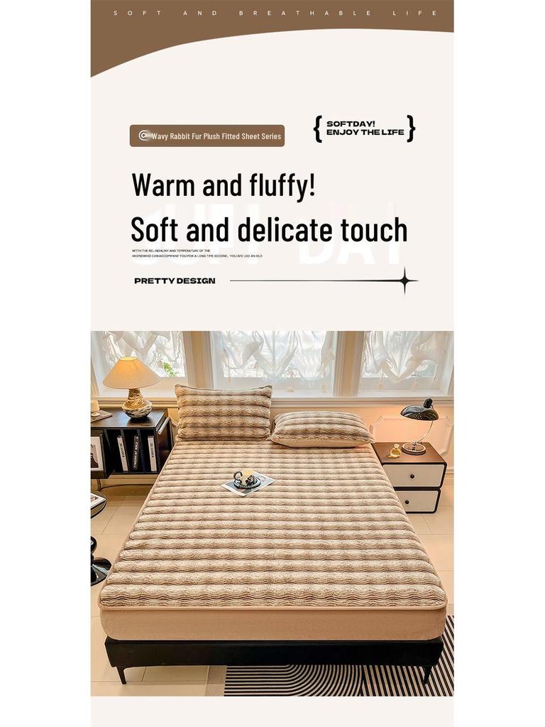 2025 Extra dickes Winter-Spannbettlaken aus Kaninchenfell mit Plüschfutter - Einzelteil, Tagesdecke und Matratzenschoner aus Milchsamt