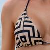 Damski dwuczęściowy strój kąpielowy bikini z geometrycznym wzorem, wiązany na szyi, z przezroczystą spódniczką na sznurku, 3-częściowy