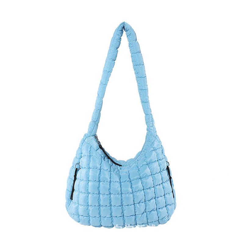 Checked Cloud Bag Fashionable Single Shoulder Portable Dumpling Bag Large Capacity Down Cotton Underarm Women's Bag