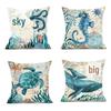 Customizable Marine Life Cushion Cover: Turtle, Seahorse, Whale & Octopus Design Pillowcase.