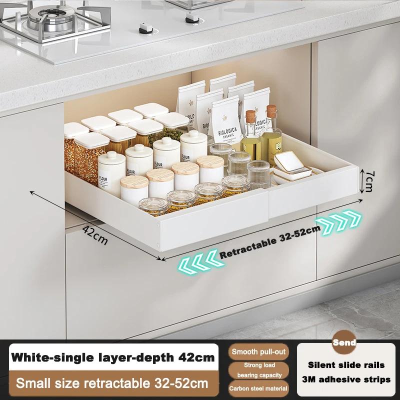 Pull Out Tray Organizer Kitchen Storage Rack Cabinet Expandable Under Sink Spice Boxes Silent Slide Drawer Style Bowl Dish Shelf