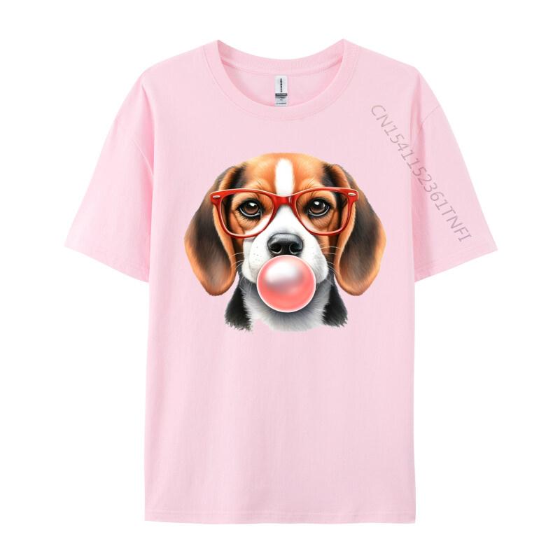 Mens TShirt Beagle Wearing Red Glasses Blowing Bubble Tshirt Unique 100 Cotton Tee Shirt Male Tshirt