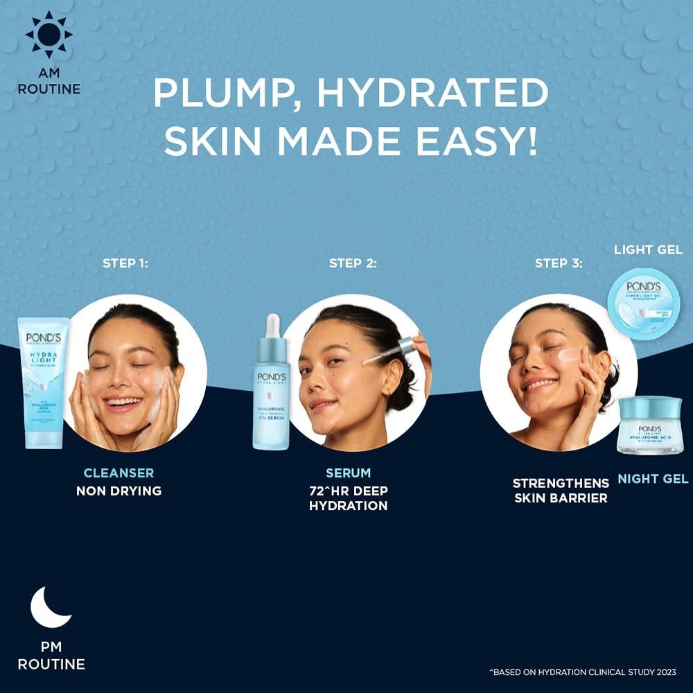 Pond's Hydra Light Hydrating Gel Face Wash With Hyaluronic Acid For Glowing Skin 100g Gentle Daily Cleanser For All Skin Types