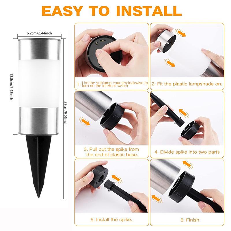 3pcs Solar LED Lawn Light Cylindrical Stainless Steel LED Landscape Decorative Lighting Waterproof for Courtyard Garden Sidewalk