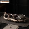 Gilt Coarse Pottery Dragon Lying On Lotus Tea Tray Afternoon Tea Dessert Plate Coffee Storage Board Teapot Mat Dishes Tea Set