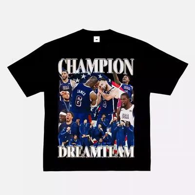 MUC Star Portrait Printed American High Street Heavy Cotton Short Sleeve T-shirt Small Neckline Nba Basketball Blazer