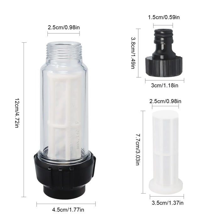 Filtre d'eau 3/4" pour tuyau et nettoyeur haute pression — Pack 8 (filtres + connecteurs) protège pompe
