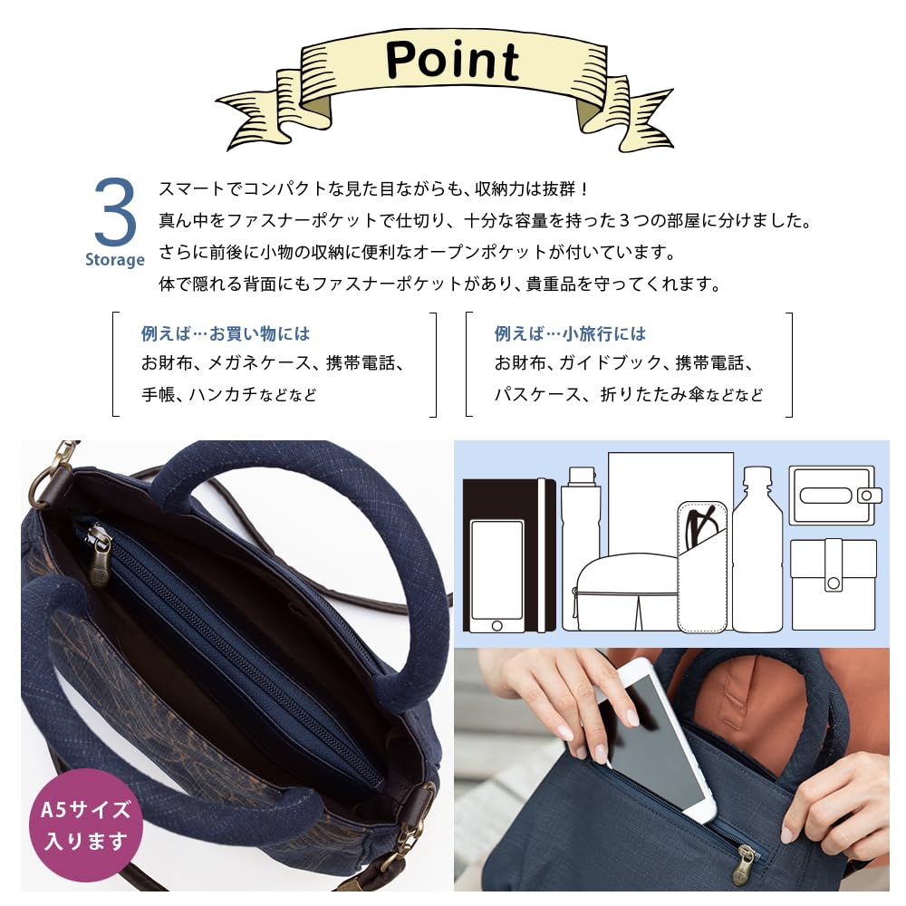 Shoulder Bag for Crossbody Made In Japanese Persimmon Tannin Tote Birthday [creareki] Women, Bag, Lightweight, Japan, Style, Indigo, Dyed, Chintz,