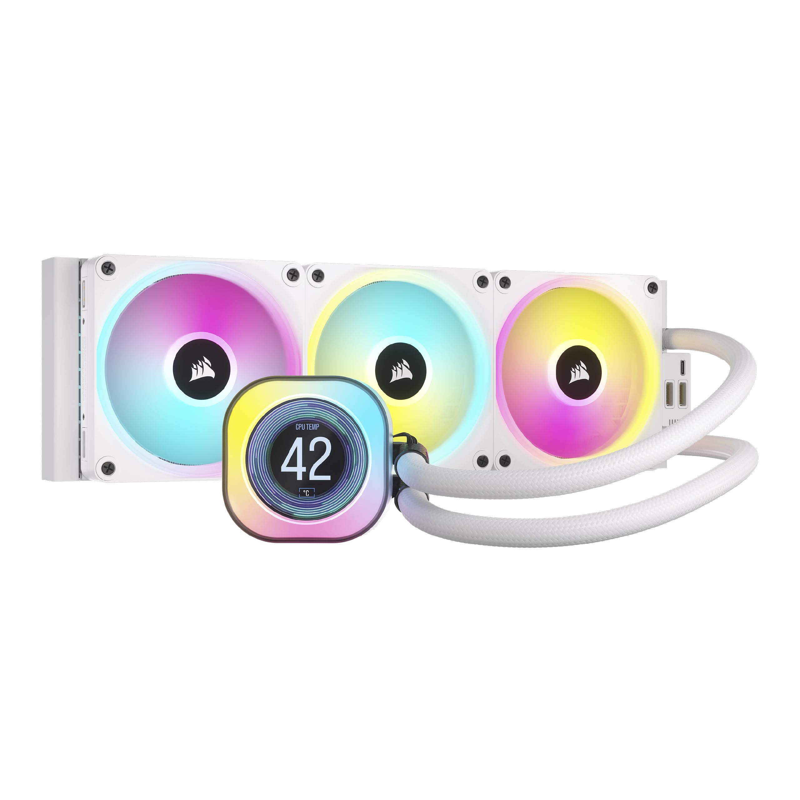 

CORSAIR iCUE LINK H150i LCD AIO Liquid CPU Cooler RGB LCD Screen 360mm Radiator Compatible with Intel LGA AMD AM5 iCUE LINK System Hub Included White білий