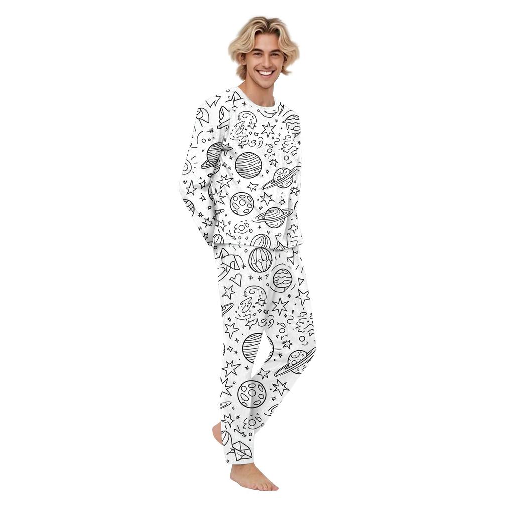 DIY Malowane ręcznie Kolorowalne-Rodzic-dziecko Strój - Nadruk Okrągły Dekolt Rodzic-dziecko Długi Rękaw Długie Spodnie Ubrania Domowe Garnitur Wiosna