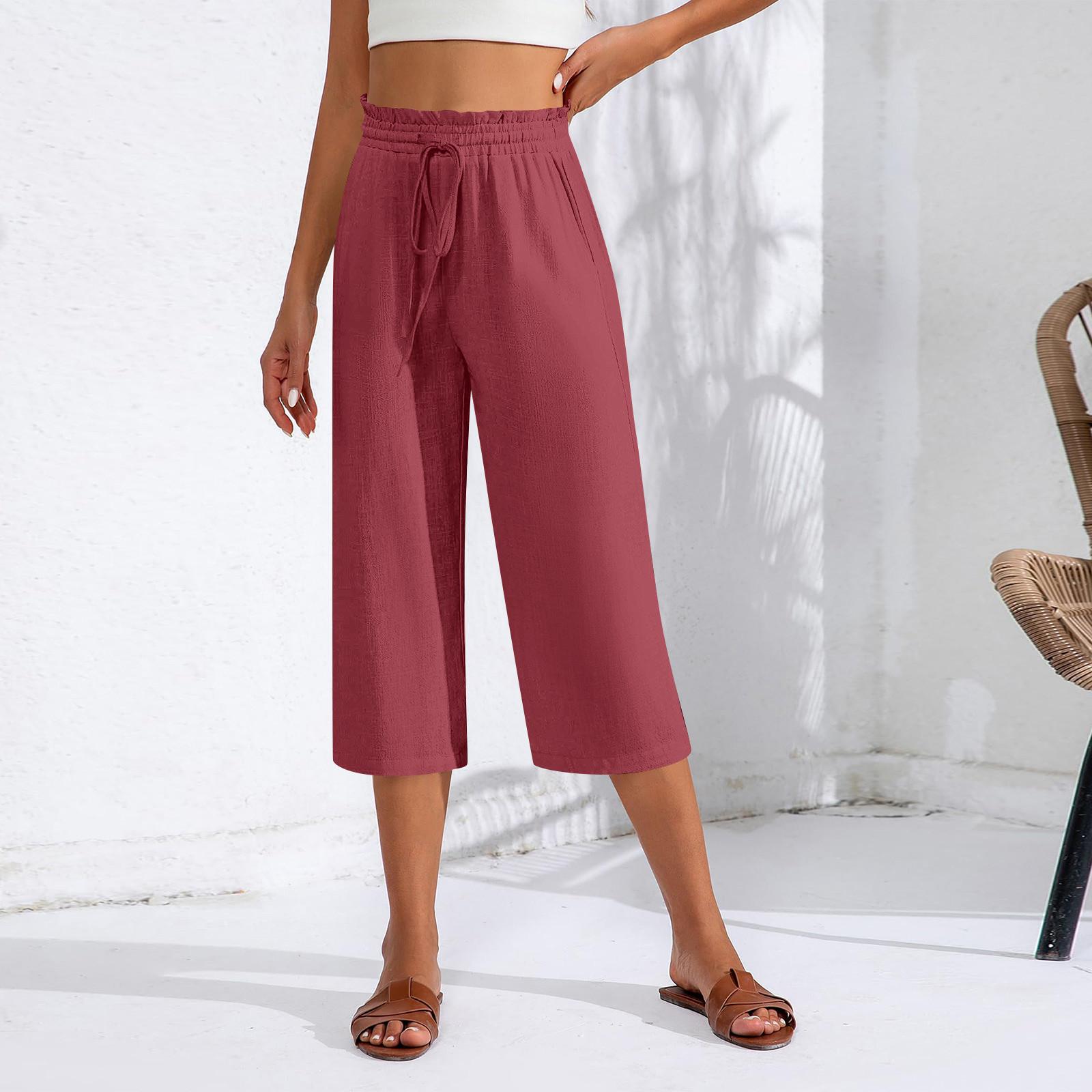 

Женские капри с карманами, свободные повседневные брюки, нарядные легкие женские мешковатые брюки-карго для походов XL арбуз красный