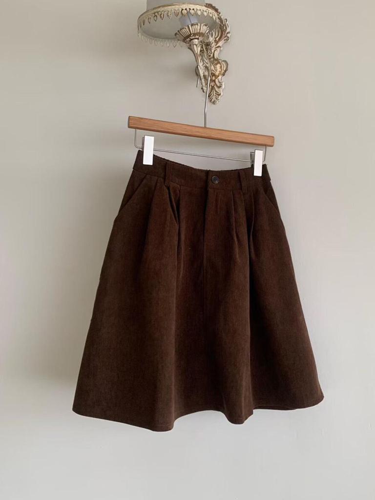 Highly Recommended! Women's Elegant A-Line Corduroy Midi Skirt - Autumn/Winter Fashion, Versatile & Simple Umbrella Design.