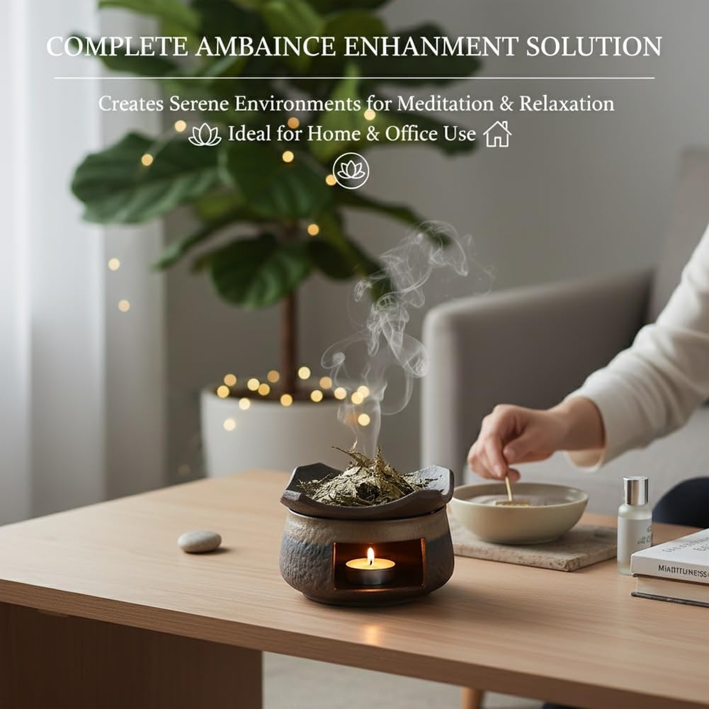 Zeder und Zen Aromatherapie-Brenner, Keramik-Aromatherapie-Brenner, Keramik-Teestövchen-Wärmerset, Stövchen Naturöl-Duftdiffusor