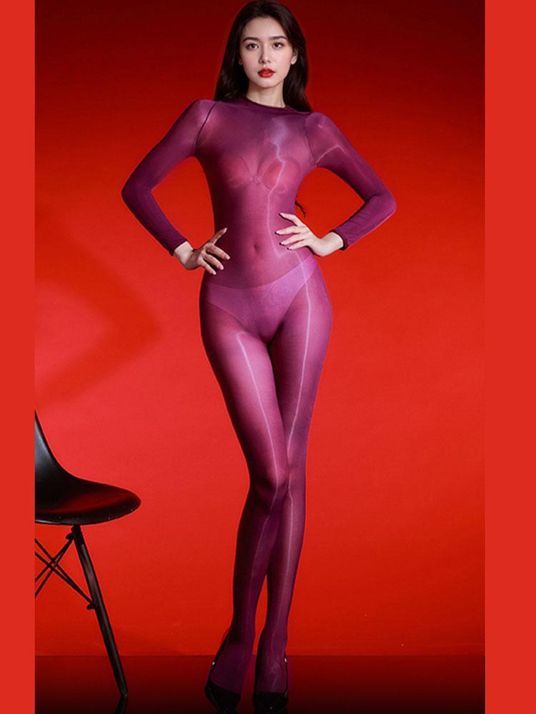 Sexy 5D Bodystocking Women'S Oil Shiny Glossy Sheer Bodysuit Ultrathin Seamless Jumpsuit Lady Erotic Tights Clubwear Unitard