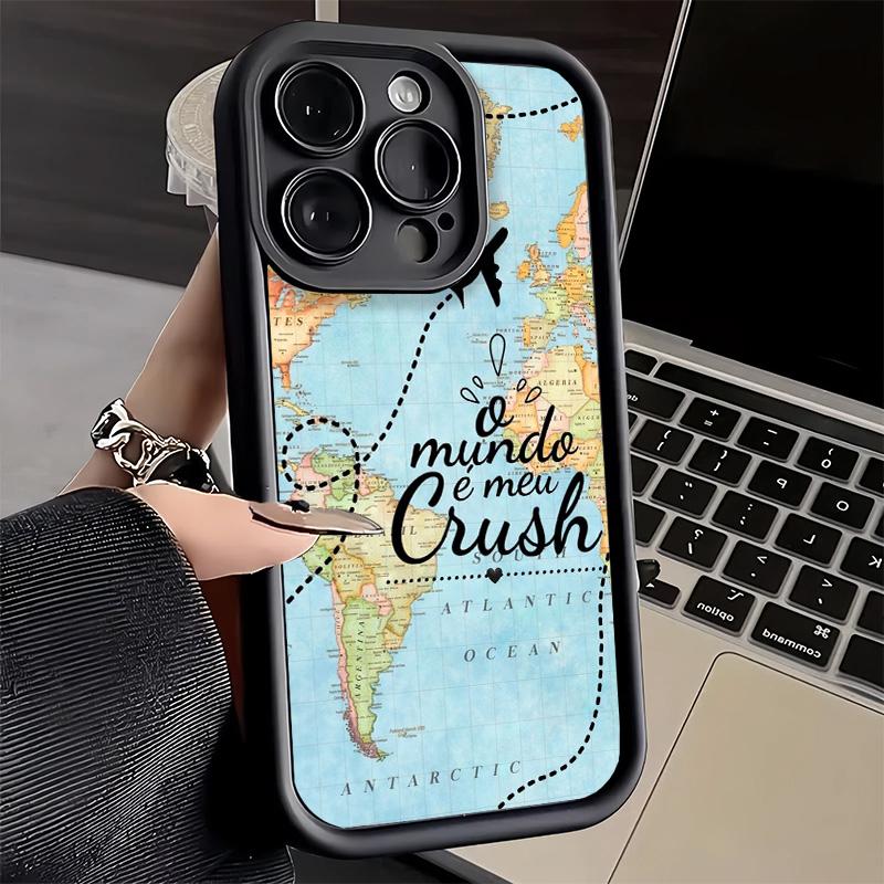 

Phone Case for iPhone 17 Air 16E 15 16 Pro Max Travel Map Artistic Pattern Cover 14 Plus 13 12 Mini Soft Shell Silicone Fundas iPhone 14 Pro