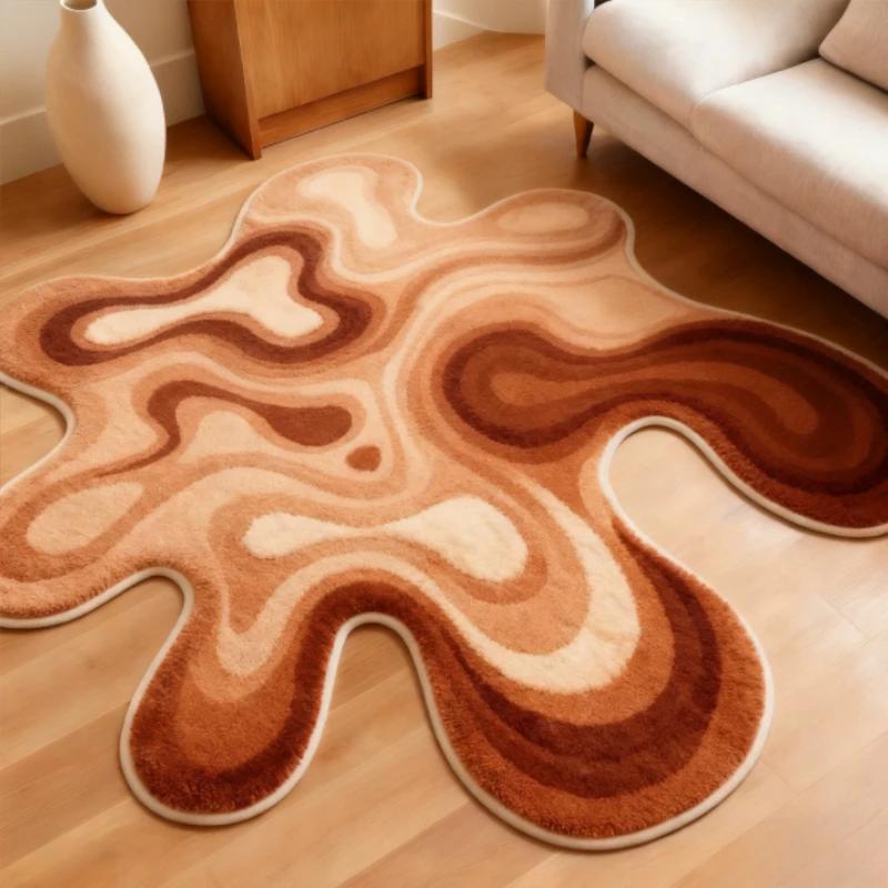 Gradient Coloured Irregular Shape Soft Puffy Rug Living Room Bedroom Rug Modern Home Decoration
