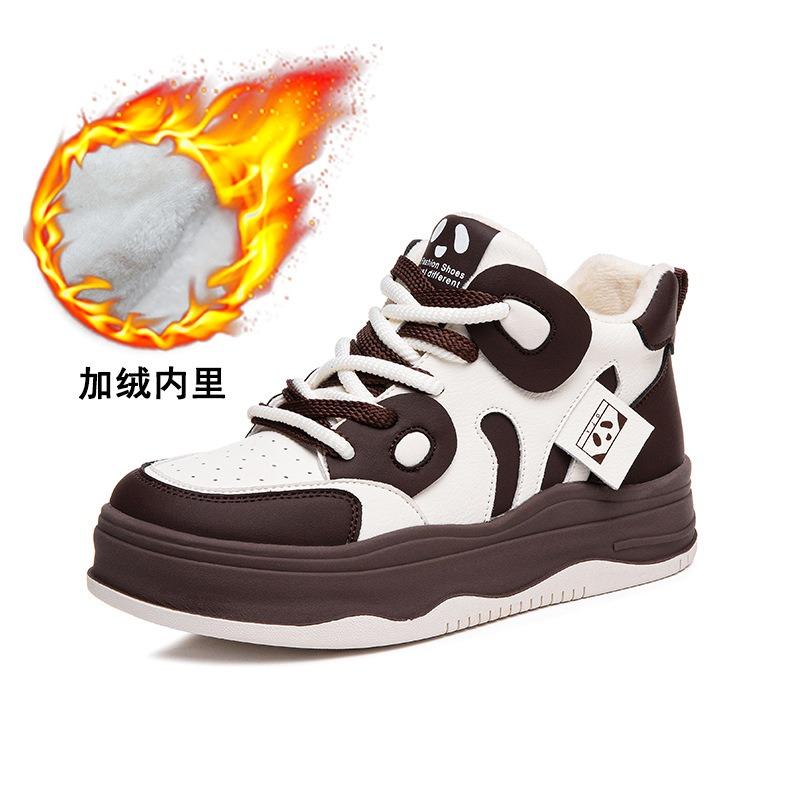 

High-top shoes women s velvet autumn and winter new leather panda shoes versatile platform sports board shoes casual white shoes 40