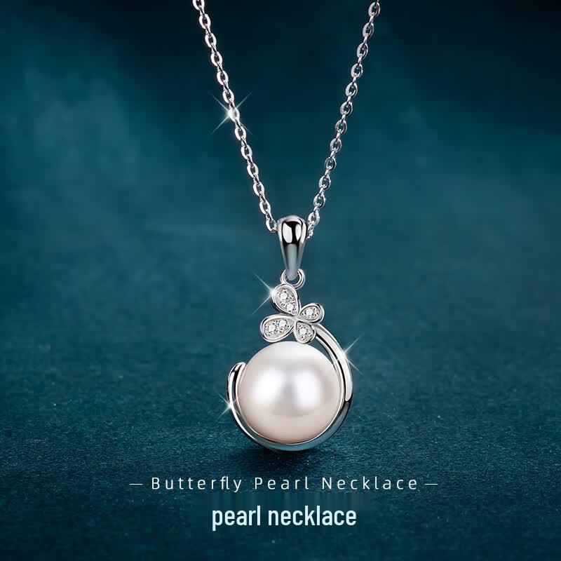 Qlady Sterling Silver Butterfly Freshwater Pearl Necklace