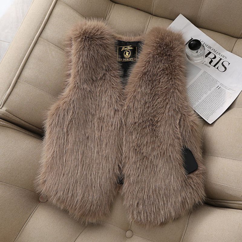 Sweet little fragrant style, new fox fur short fur vest jacket, thin vest, imitation wool vest
