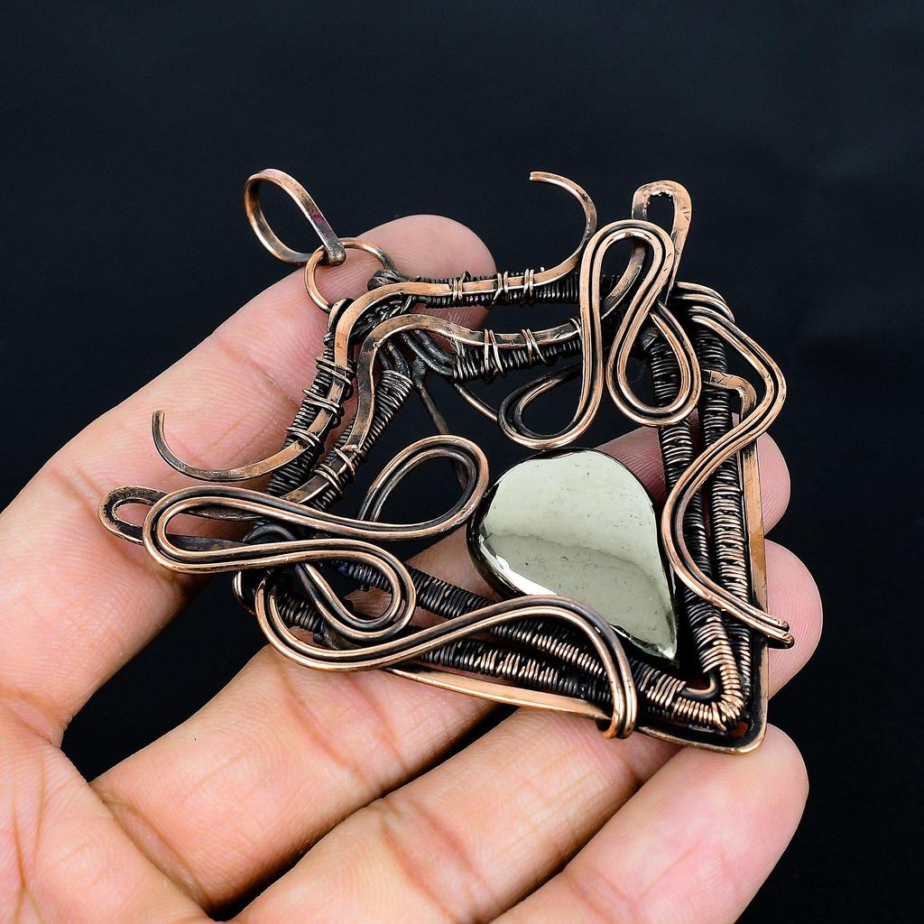 Golden Apache Pyrite Pendant, 999 Copper Wire Wrapped Jewelry, Gemstone Pendant, Gift For Her Handmade Dainty Jewelry
