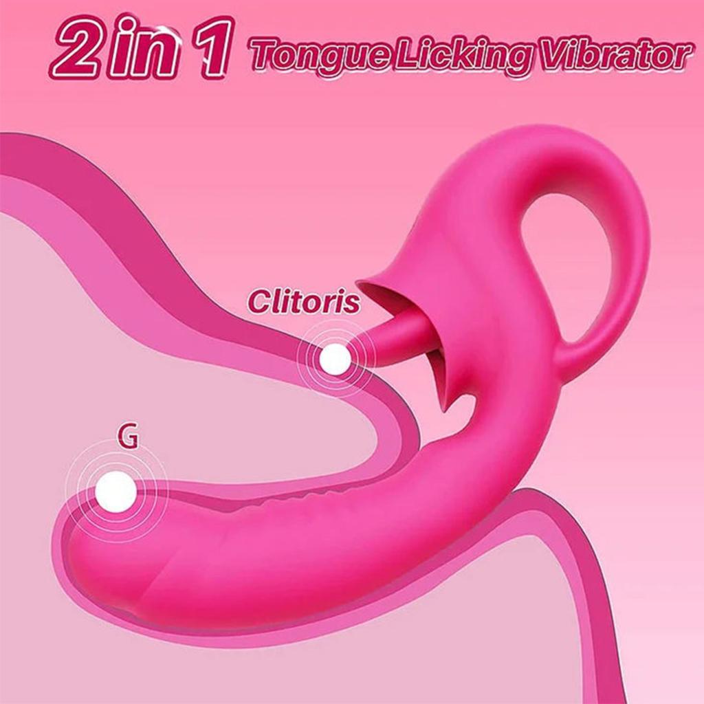 G-Spot Clitoral Licking Vibrator, Silicone Dildo Clitoral Stimulator with 10 Licking and Vibrating Modes, Multi-Stimulation, Female Sex Toys