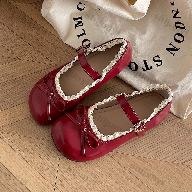 Women's Leather Shoes 2025 Spring Autumn Round Toe Vintage Fashion Bow-knot Flats Lightweight Comfortable Luxury Mary Jane Shoes