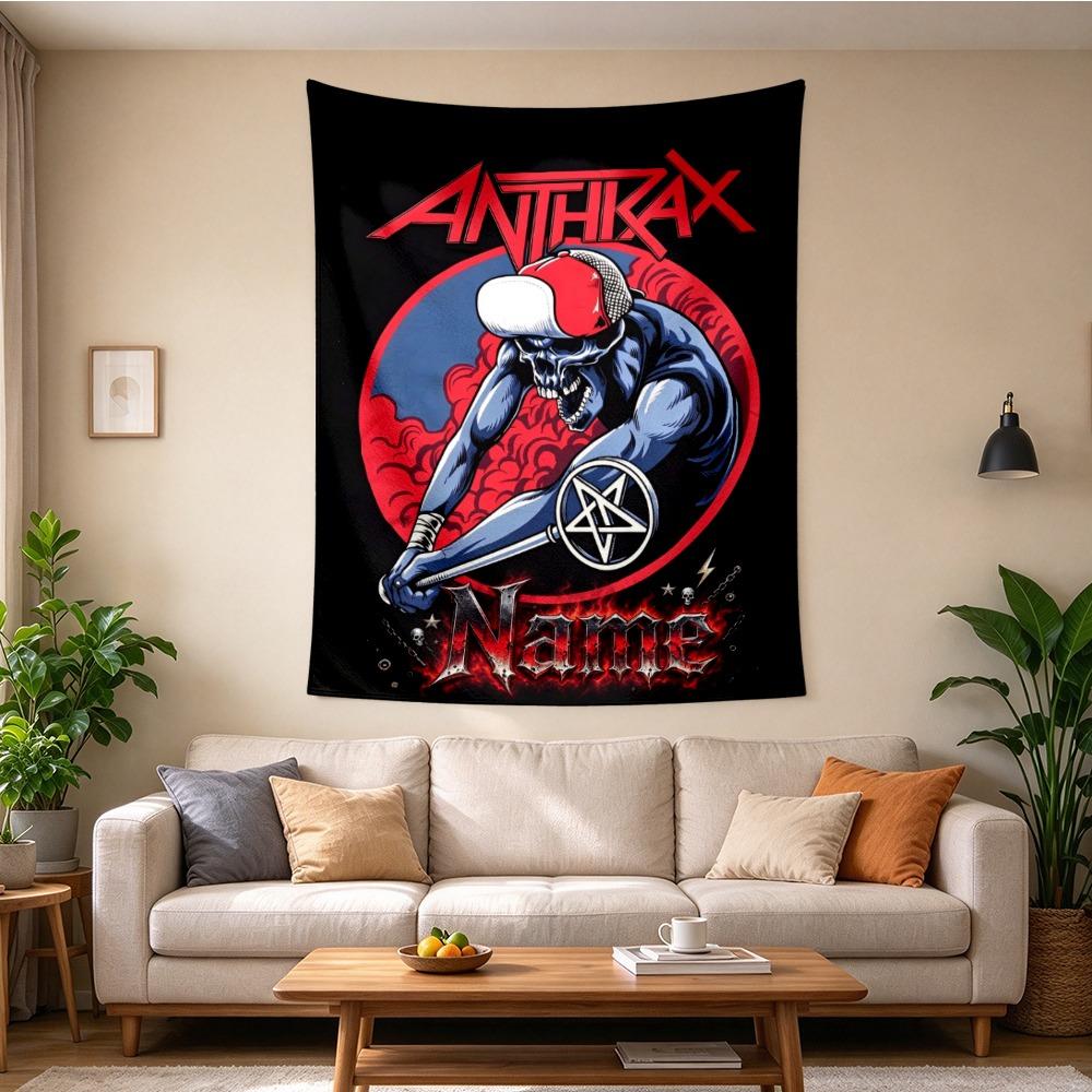 Custom Name Anthrax Skull Tapestry Wall Hanging for Bedroom, Living Room & Dorm Decor, Modern Home Wall Art