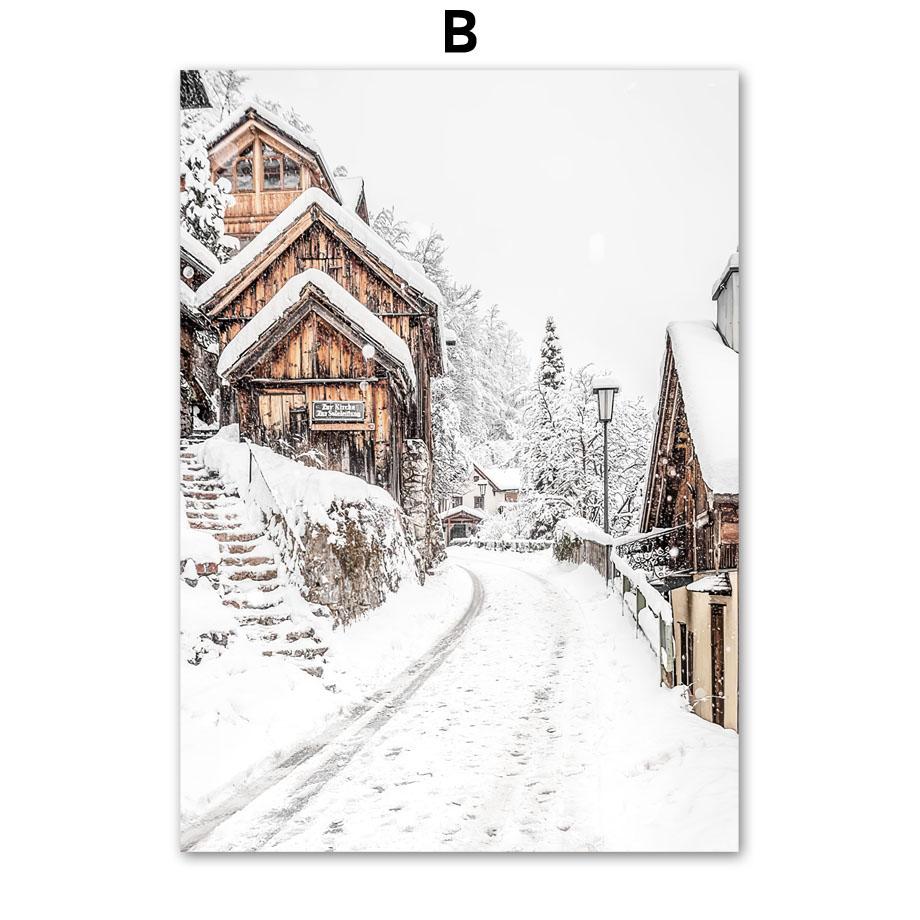 Zimní Sníh Les Hory Domov Květiny Nástěnné Umění Plátno Severské Plakáty Malba A Tisky Nástěnné Obrázky Pro Dekoraci Obývacího Pokoje