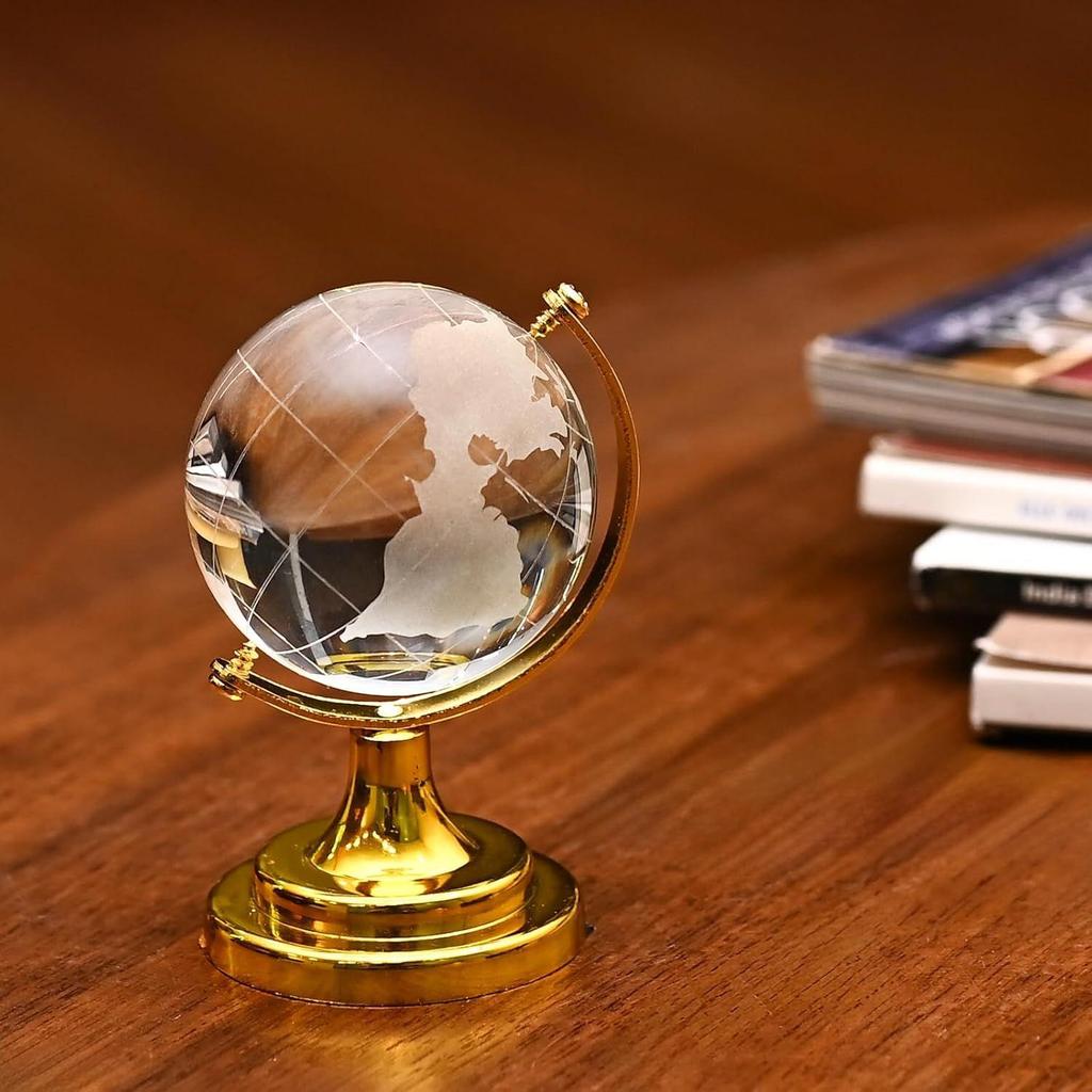 Feng Shui Crystal Ball with Golden Stand – Decorative Office Desk Accessories, Positive Energy Showpiece for Office