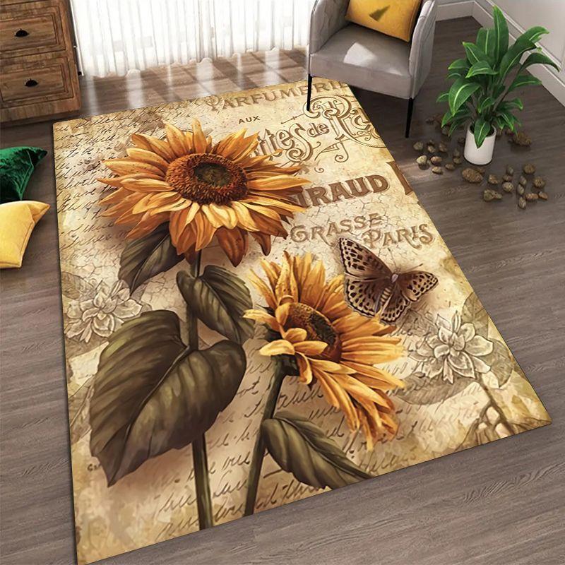 Sunflower Pattern Living Room Carpet Dirt Resistant and Easy To Maintain Foot Mat Bedroom Large-sized Floor Mat