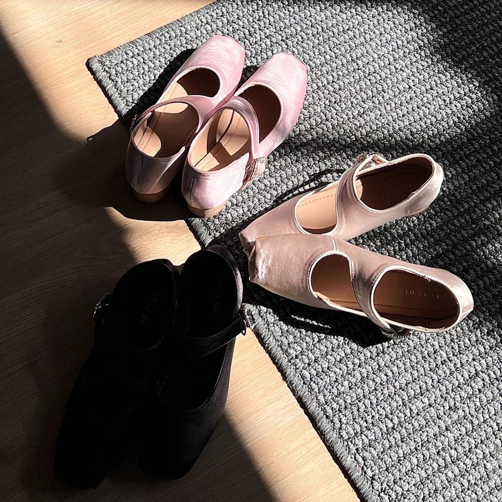 Fashion IPPEUM Satin Pink Ballerinas Zapatos Mujer Square Toe Mary Janes Shoes Pumps Ballet Flats Women