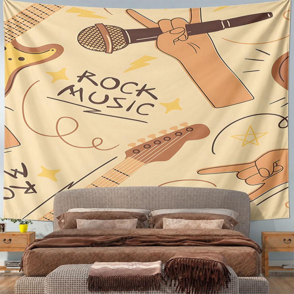Rock Music Guitar and Microphone Design Pattern Wall Hanging Tapestry Decorative Tapestry Home Decor for Bedroom and Living Room