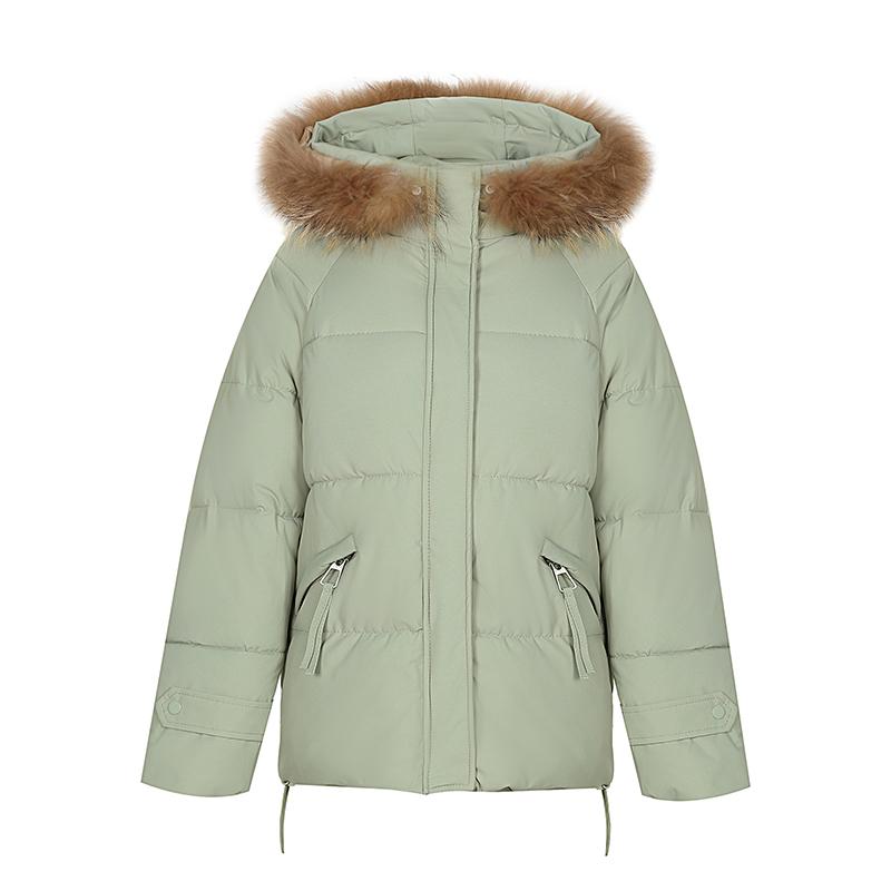 Women's Autumn Winter Hooded Solid Color Fur Collar Pocket Parka Zipper Loose Short Cotton Coat