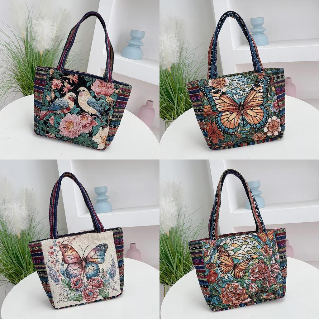 Bohemian Fabric Tote Bag With Contrasting Colors And Inner Zipper Pocket For Women