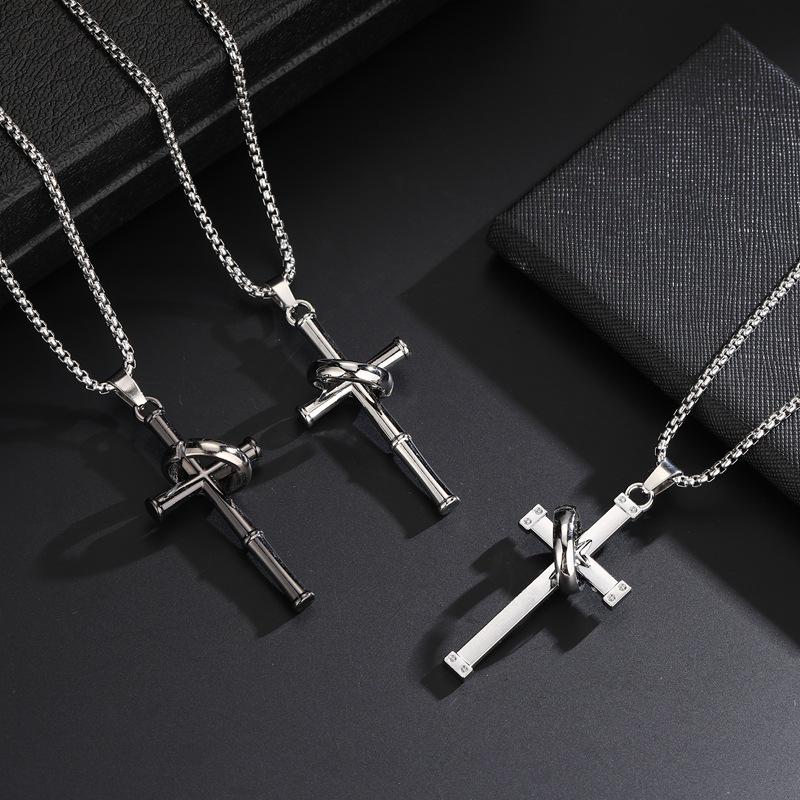 Unisex Cross Pendant Necklace - European & American Style, Student Jewelry, Couples Pendant, Sweater Chain Accessory