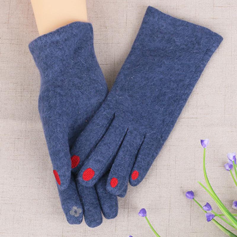 Cute Nail Polish Embroidery Cashmere Gloves Women Wool Velvet Thick Touch Screen Gloves Female Winter Warm Driving Gloves H100
