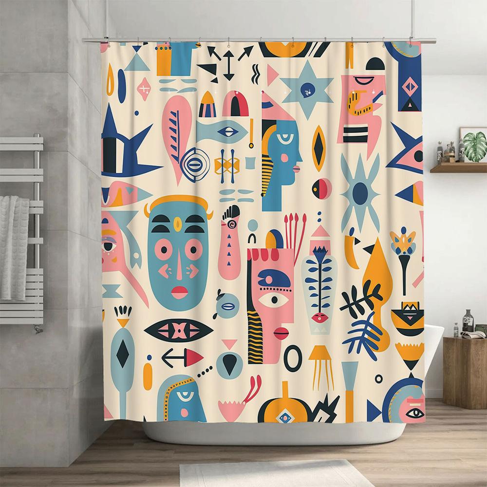 Vintage Pattern Shower Curtain Unique Modern Artistic Decorative Fabric for Bathrooms Multicolored Geometric Tribal Print Perfec