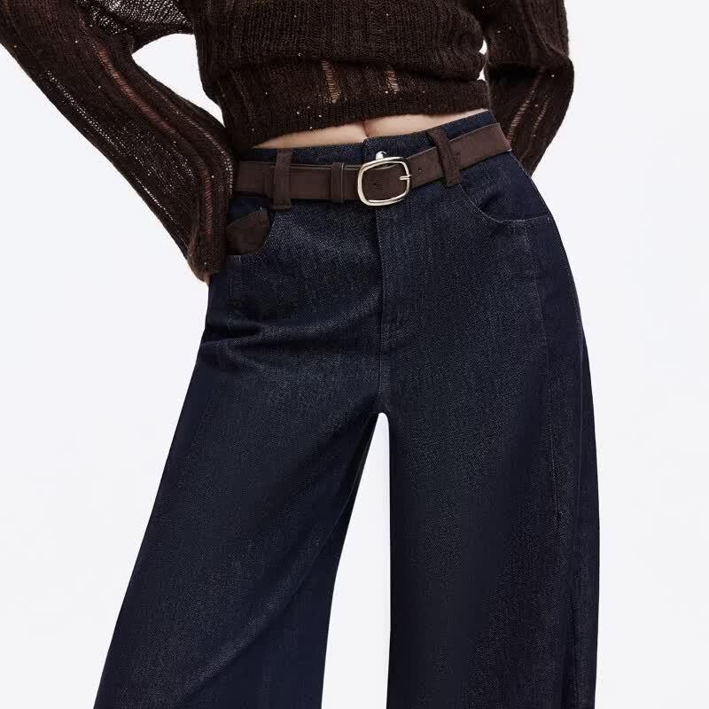 Only 2026 Autumn Retro Suede Patchwork High-Waist Straight Jeans
