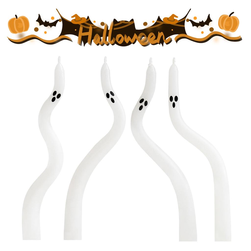 4 Pack Cute Ghost Taper Candles Halloween Tables Twisted Candle Halloween Ghost Candles for Living Room Table Shelf Kitchen