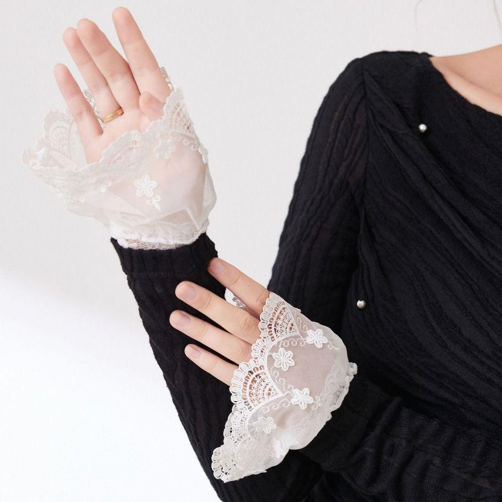 Pleated Elastic Sleeve Cuffs Double Layer False Cuff Sleeve Lace Fake Cuffs Clothing Accessory