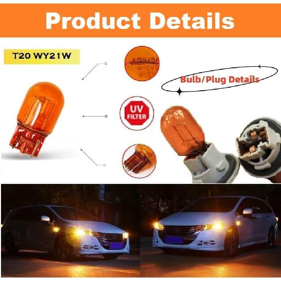 Pair (2) T20 7440 WY21W Turn Signal Light Bulb (12V 21W) Fit For 06 Accord CRV RAV4 REIZ Camry Corolla, 2000 Lexus Es300/Es330, 2010 Subaru, BMW E46