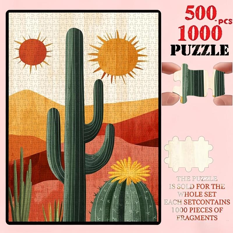 500/1000pcs Jigsaw Puzzle Suitable for & Families - Red Sun Warming Green Hill Palm Tree Challenge, Portable Rectangular Brain for, Wedding Gifts, New