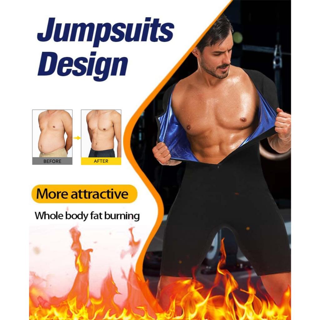 Sauna-Anzug für Herren 3 in 1 Ganzkörper-Formformer Taillentrainer Schweißshirt Kurzarm Trainings-Top mit Shorts Schlankmachender Jumpsuit Fitness-Leotard für das Fitnessstudio