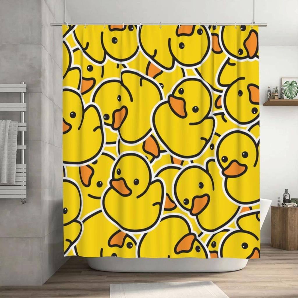 Fiokroo Cute Rubber Ducky Shower Curtain 72x72in Waterproof Polyester Fabric Yellow Cartoon Ducks Bath Curtain with 12 Hooks, Shower Curtains Sets