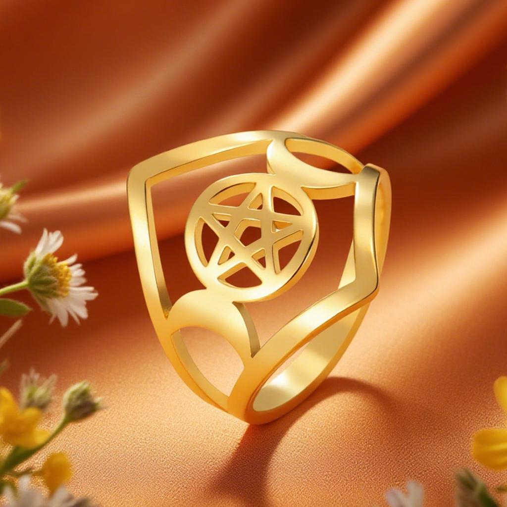 Dawapara Triple Moon Goddess Ring Ancient Greek Mythology Wicca Pentagram Ring Protection Amulet Stainless Steel Jewelry