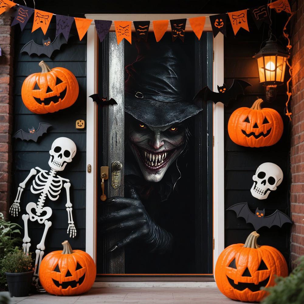 Halloween Polyester Door Sticker: Horror Atmosphere Background Decoration