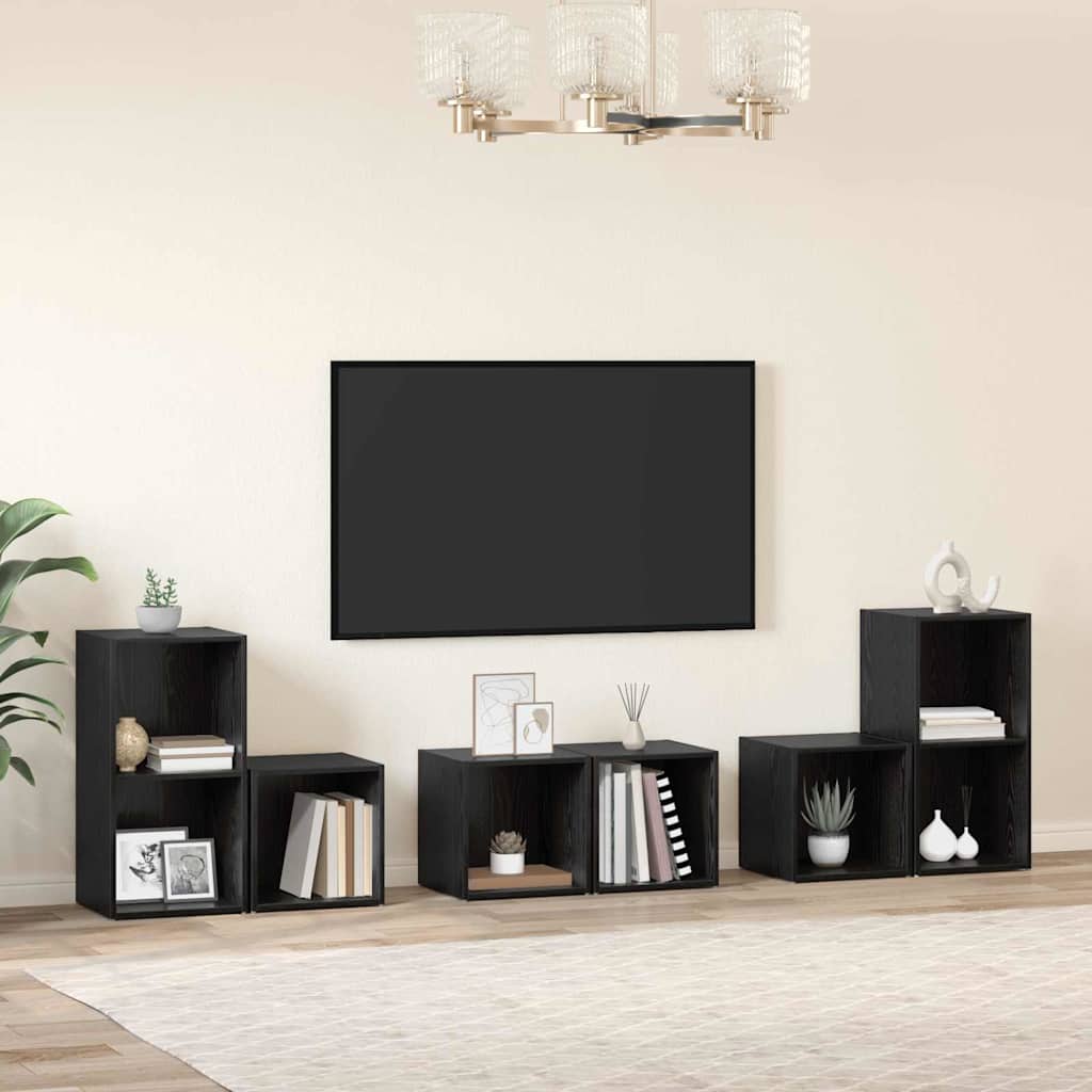 TV Cabinet Set 6 Pcs Black Oak Effect Particleboard