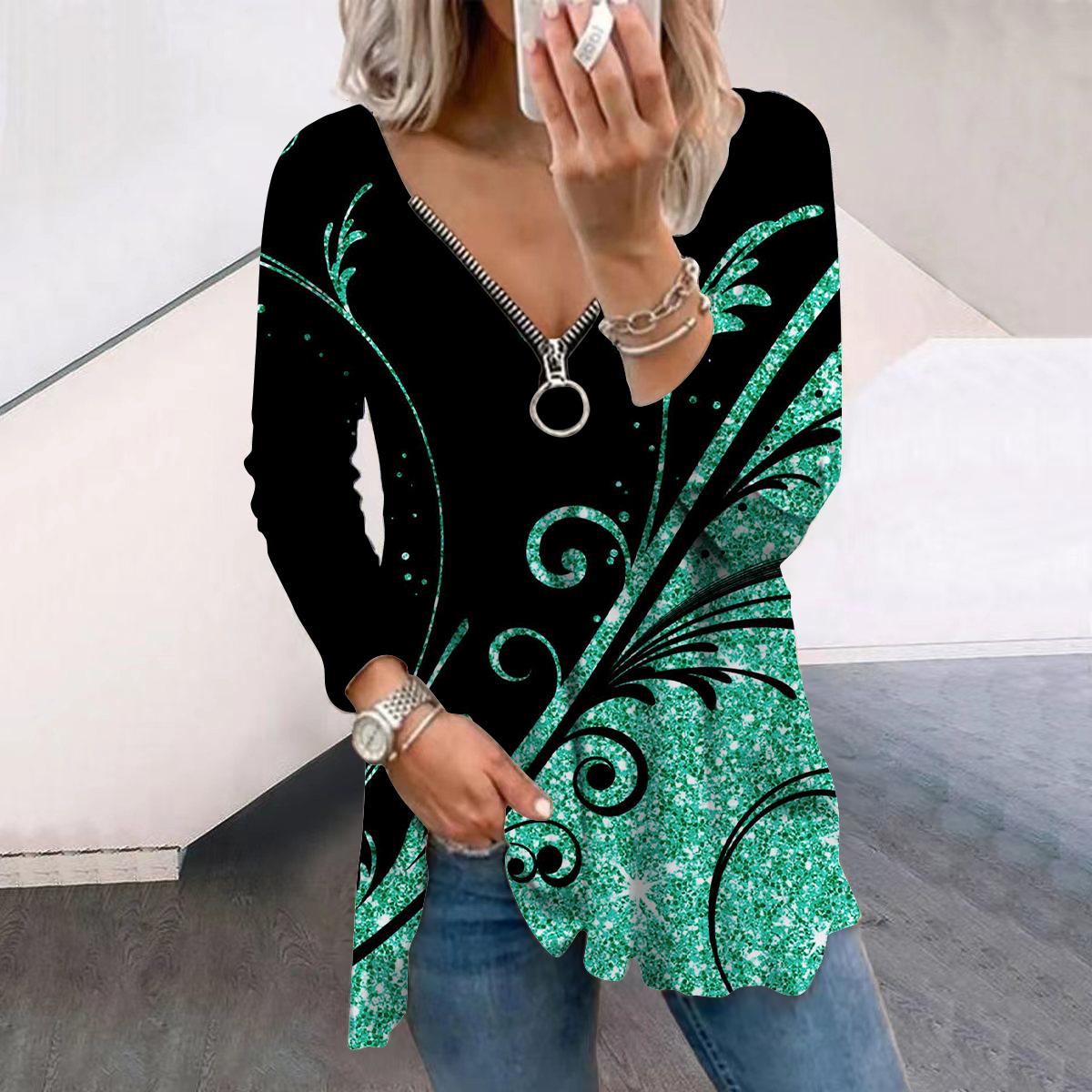 

Женские осенние креативные вязаные крючком футболки с длинным рукавом, свободные футболки с V-образным вырезом больших размеров, удобные блузки 4XL зелёный