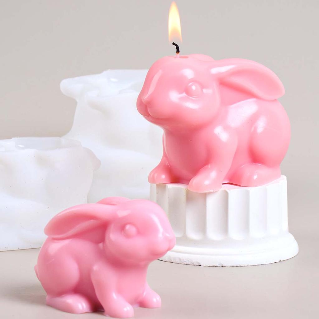 3D Cute Rabbit Silicone Candle Mold DIY Easter Bunny Ornament Gypsum Molds Soap Concrete Resin Crafts Making Home Decor Supplies